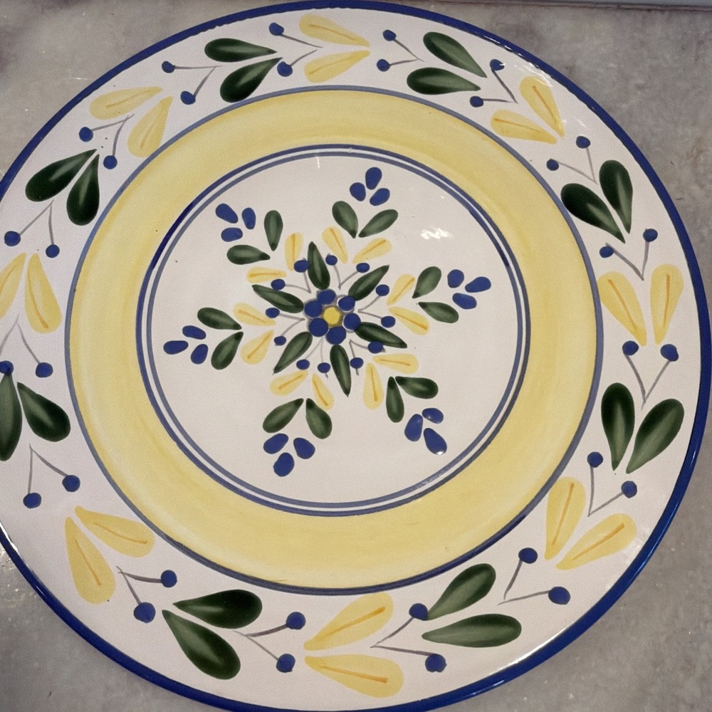 SET OF FOUR SOLIMAR PIER 1 POTTERY DINNER PLATES BLUE AND YELLOW Gw994 - Picture 8 of 14